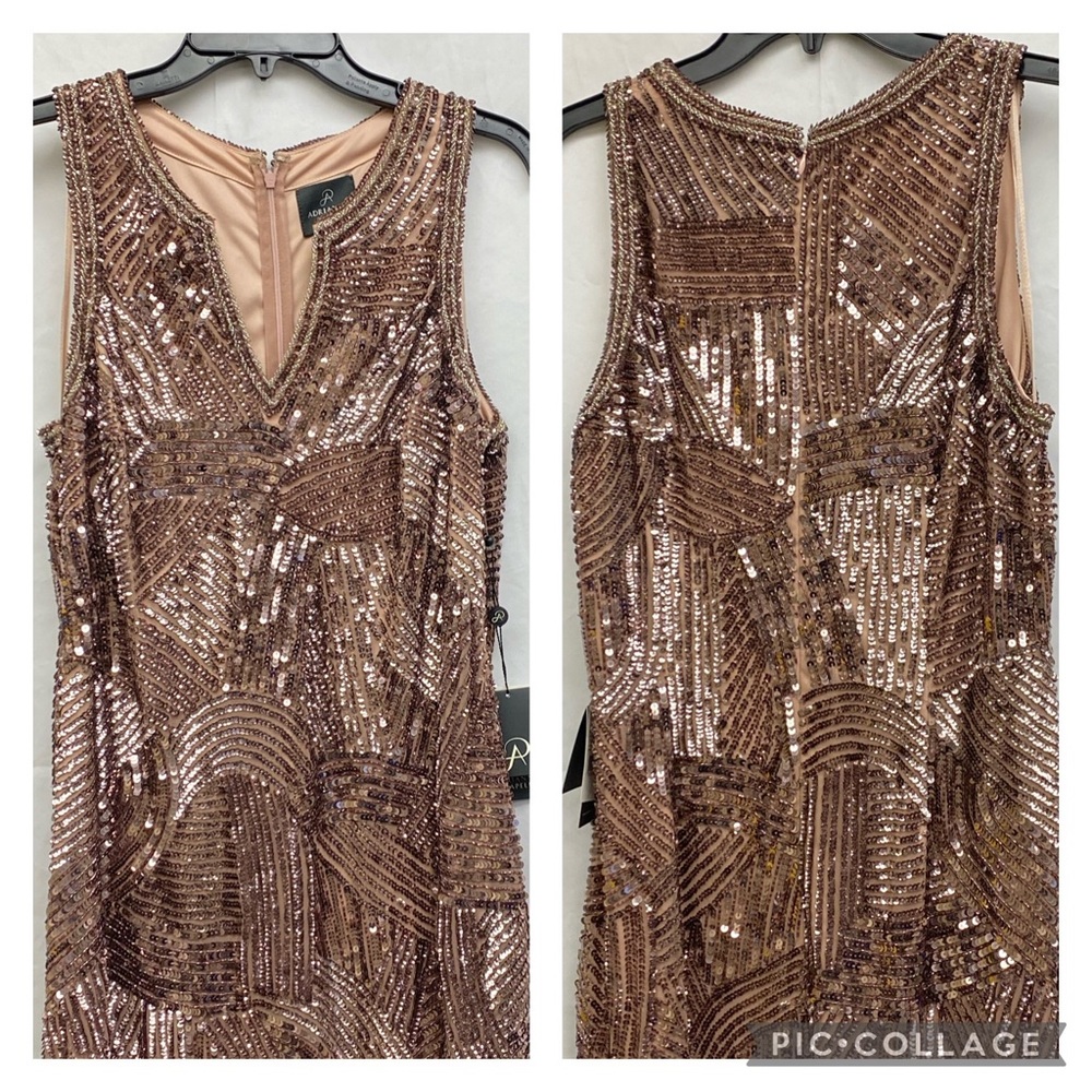 Adrianna Papell rose gold sequins& beaded sleeveless long gown - Picture 9 of 9